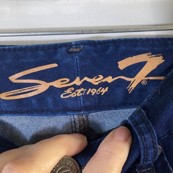 Womens Seven 7 Cropped Capri Jeans Pants Dark Blue 12 Cotton Polyester Spandex - Picture 6 of 8